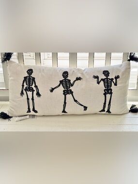 Celebrate Together Cream skeleton Halloween Throw Pillow